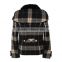 Fashion polyester and wool long sleeves short style fake fur check design fashion coat suit men