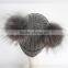 Myfur Dark Grey Wool Knitting Hat With Detachable Raccoon Fur Pom Poms