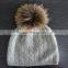 Manufacturer 100% Pure flat/cable/ribbed knitted cashmer hats with detachable raccoon fur pom pom