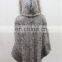 Cute Raccoon Fur Hood Knitting Wool Poncho Ladies Mohair Knit Cape Autumn Knitted Mohair Poncho