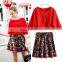 spring autumn new fashion clothes print short skirt with plain pullover two piece set outfit for women