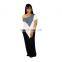 Hot selling women combo contrast panels colors extra longer off shoulder maxi jersey dresses