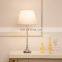 European design bedroom decoration white barrel lampshade silver metal table lamp for salon