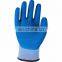 Wholesale durable 10G polyester cotton gloves with blue wrinkle latex coating