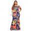 New Arrive Spring Fall, Women Clothing Plus Size Floral Layered Ruffle Off Shoulder Dress/