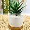 Straight Smooth Decorative Ceramic Flower Pot with Bamboo Holder