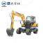 HW-80L Wheel Type Mini Excavator With Good Hydraulic System Excavator Machine Wheel 8Ton