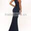 PS-14 Heavy Beaded Bodice High-Low Party Prom without Sleeve Mermaid O Neck Full Length Royal Blue Prom Dress