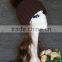 Winter warm handmade stripe beanie hats with removable raccoon fur pompom coffee color