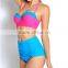 Domi Hot Pink High Waist Bathing Suit Sexy Push Up Sling Mature Women Bikini