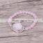 Silver Plated Quartz Stone Connector Druzy Bracelet, Rose Quartz Stone Beaded Bracelets