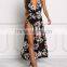 Sexy Slit Black Multi Front Wrap Cross Back Floral Maxi Size Dress Sexy Pictures of Girls Without Dress HSd5112