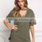 MGOO Customzied OEM Heavy Cotton 300g Tunic Tops Fashion Chocker Loose Oversized Shirts V Cut out