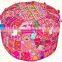 Round Patchwork Embroidered Multi Ottoman Pouf Bohemian Indian Decorative Ottoman Pouf Cover