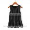 2015 Autumn Dress Women Fashion Causal Clothing Wholesale Black Lace Bubble Waist Leater Blouse Zipper Maxi Peel Evening Dress