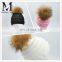CC Beanie Hat With Real Raccoon Fur Bobble Customized Kids Hats Children Beanie