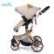 High-view folding baby stroller with gold chassis