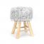 Customized beautiful snow white  faux fur round stool chair with wooden legs for living room