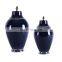High Temperature Deep Blue General Jar  Sliver Lid Ceramic Vase Porcelain Vase  For Home Decor