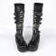 Fashion long black women buckle leather boots