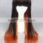 High Quality 65cm Medium Long Straight Black&Orange Color Mixed Lolita Wig Party Wig