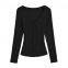 Button pleated lace-up long-sleeved T-shirt women's 2025 autumn new slim design sense undershirt top trend