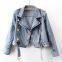 2025 spring new design sense high-waisted zipper long-sleeved denim coat women's short loose top motorcycle jacket