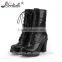 Customized genuine leather block heel high heel lace up boots for women