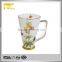 16OZ round shape large ceramic gold rim flower decal coffee mug