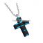 stainless steel blue prayer cross pendant carbon fiber pendant men