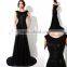 2016 New Summer Ltalian High Quality Long Black Evening Dress Elegant Ladies Sexy Floor-Length Long Black Evening Dress