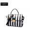 Striped Design Women Handbag Leather Tote Bag Lock Metal Buckle