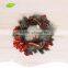 GNW CHWR-1605040 Wholesale artificial christmas wreaths with cherry pine cone ball and bowknot