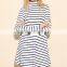 New European Style Clothing High Quality Mini Dress Fashion Women Long Sleeve White Striped Swing Dress