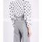 Customized Wholesale Lady's Apparel V-neck Padded Shoulders Oversized Woven Shirt(DQM006T)