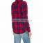 Wholesale Women Collar Long Sleeves Buttoned Cuffs Checked Pattern Curved Hem Shirt(DQE0177T)