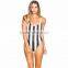 Surf Stripe One Piece Highcut Leg Scoop Back Neckline Womens Swimsuit Custom Polyamide Elastane Blend Stretch Swimwear