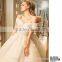 Modern A-line Off-shoulder Cap Sleeve Satin Ball gown with Long Tail wedding dresses TS38