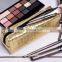 Square Pattern Pen Organiser Travel Golden PU Leather Pencil Case