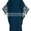 Women V-Neck Blue Abaya Muslim Dress With Embroidery