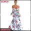 Sexy Lady Off Shoulder Flower Print Maxi Dresses Women Deep V Neck Halter Casual Dress