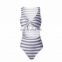 2017 Stripe Print Cut Out One Piece Swimsuit