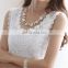 Ladies Office Elegant Lace Blouse Vintage Sleeveless Crochet Casual Shirts Tops