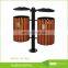 High quality park outdoor wooden trash can with ashtray
