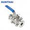 CF8M Manual tri clamp 3pieces sanitary non resort ball valve with Handle level locking