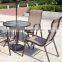 All Weather Proof Coffee Brown 5 piece Outdoor Garden Balcony Aluminum Sling Patio Furniture Round Glass Dining Table Chair Set