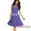 Big Stock Wholesale Blue Plus Size Polka Dot Bohemain Printed Ladies Dress