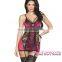 2016 Fringe Black and Fuchsia 3pcs transparent chemise lingerie