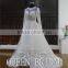 Latest Style High Neck Long Sleeve Appliqued Lace Transparent Bodice Wedding Dresses In Dubai