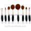 New Arrival High Quality Vegan 10PC Toothbrush Oval Makeup Brush Set With Linen Pouch Bag